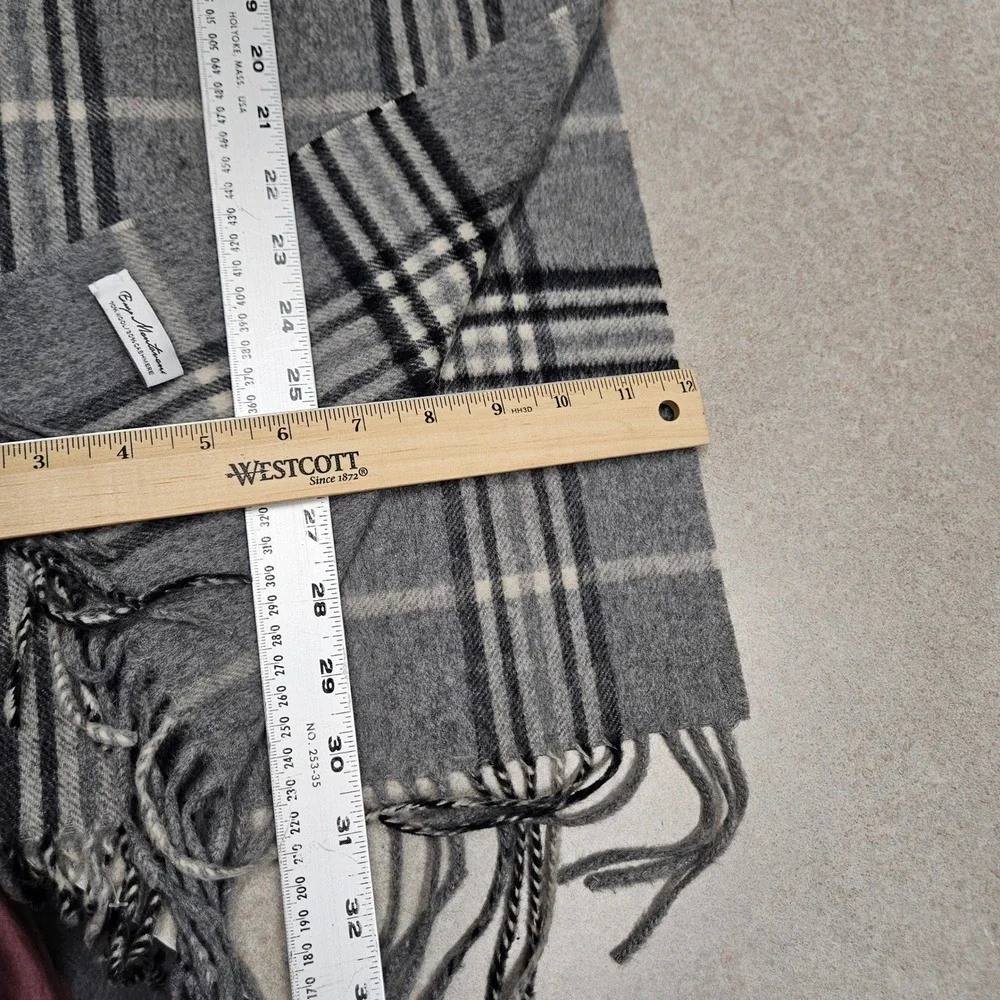 Enzo Mantovani Scarf Unisex OS Grey Plaid Wool Cashmere Blend Fringe Soft Winter